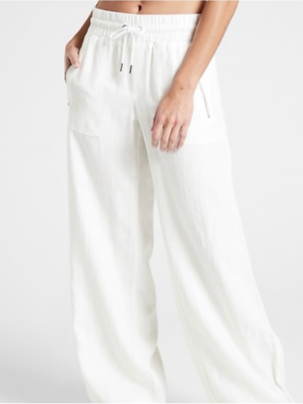 Athleta White Cabo Linen Wide-Leg Pant with Elastic Waist